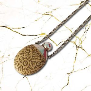 Estee Lauder 1976 Necklace Cinnabar Perfume Holder Vintage Ivory/White